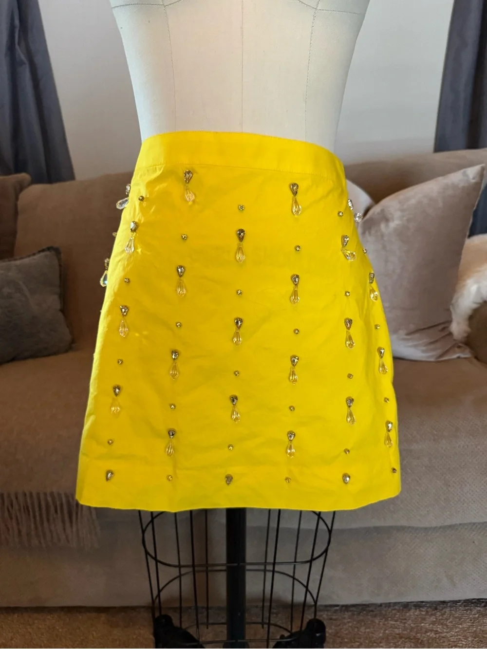 Yellow High Rise Mini Skirt with Teardrop Embellishments